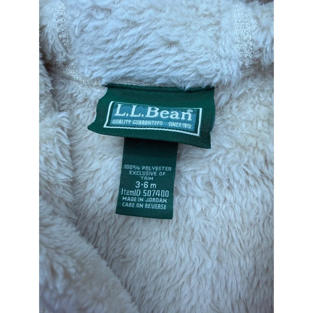 L.L.Bean Fleece Bunting Baby 3-6M‎ Tan Hi-Pile Sherpa Bear Ear Hooded Snowsuit